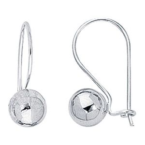14kt Solid White Gold Kidney Wire Ball Earrings (7mm) Drop | Dangle